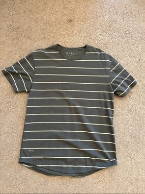 BYLT Basics Gray Tee with Cream Stripes